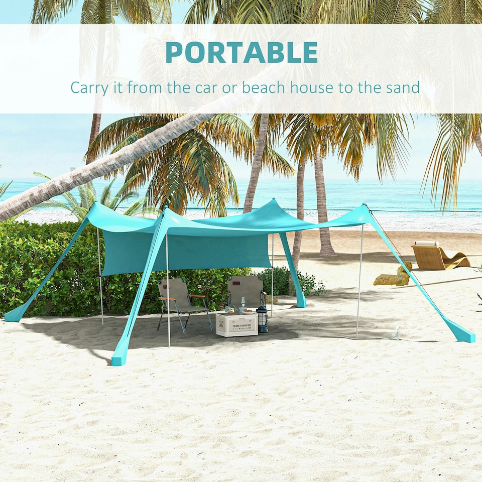 image 1 of Outsunny Beach Tent Shelter with A Detachable Sidewall, 3 x 3(m), Sky Blue
