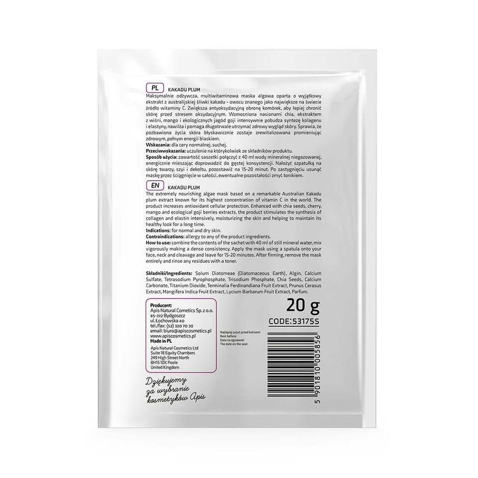 image 1 of Apis Professional Kakadu Plum Algae Mask with Chia Seeds 20g