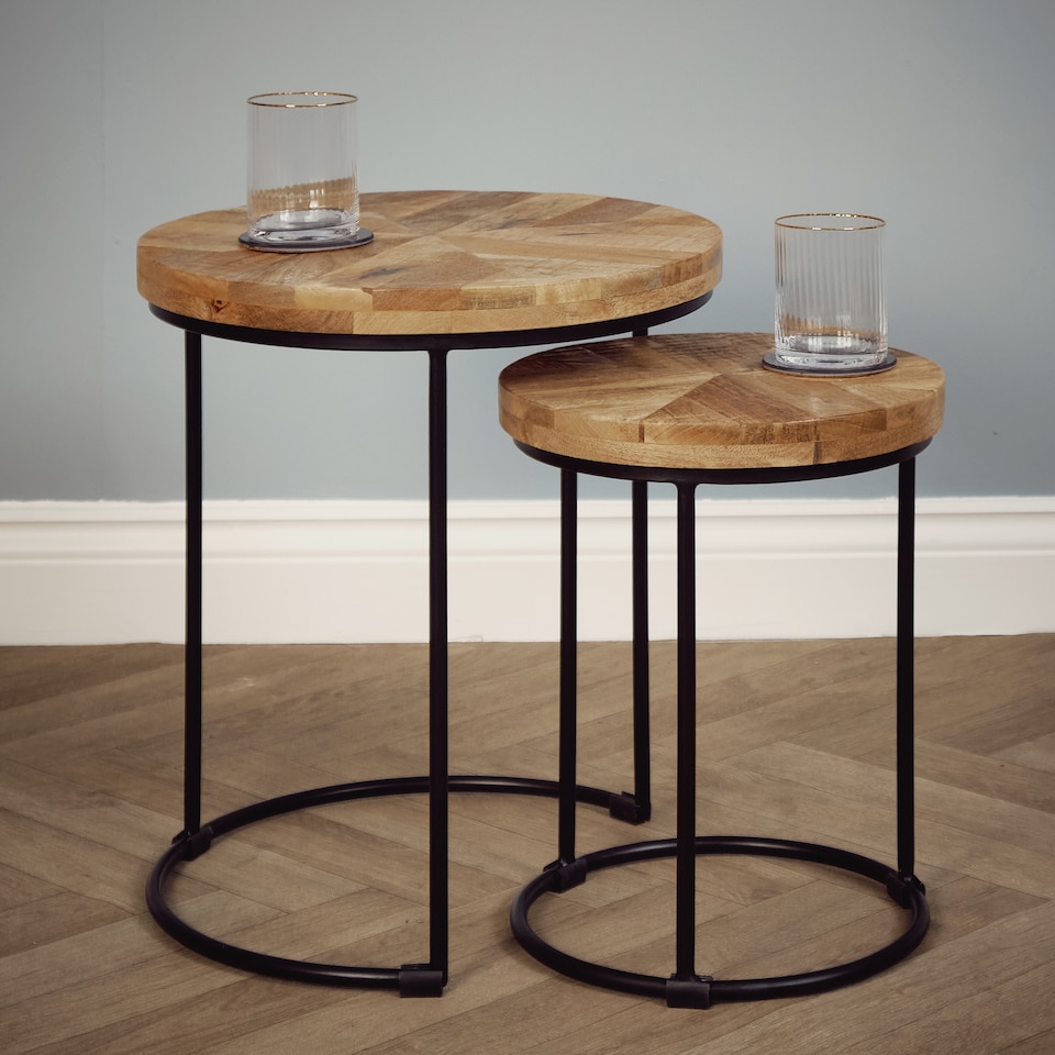 image 1 of Round Solid Wood Nest Of Two 2 Tables Fully Assembled H47 x W43 x D43cm