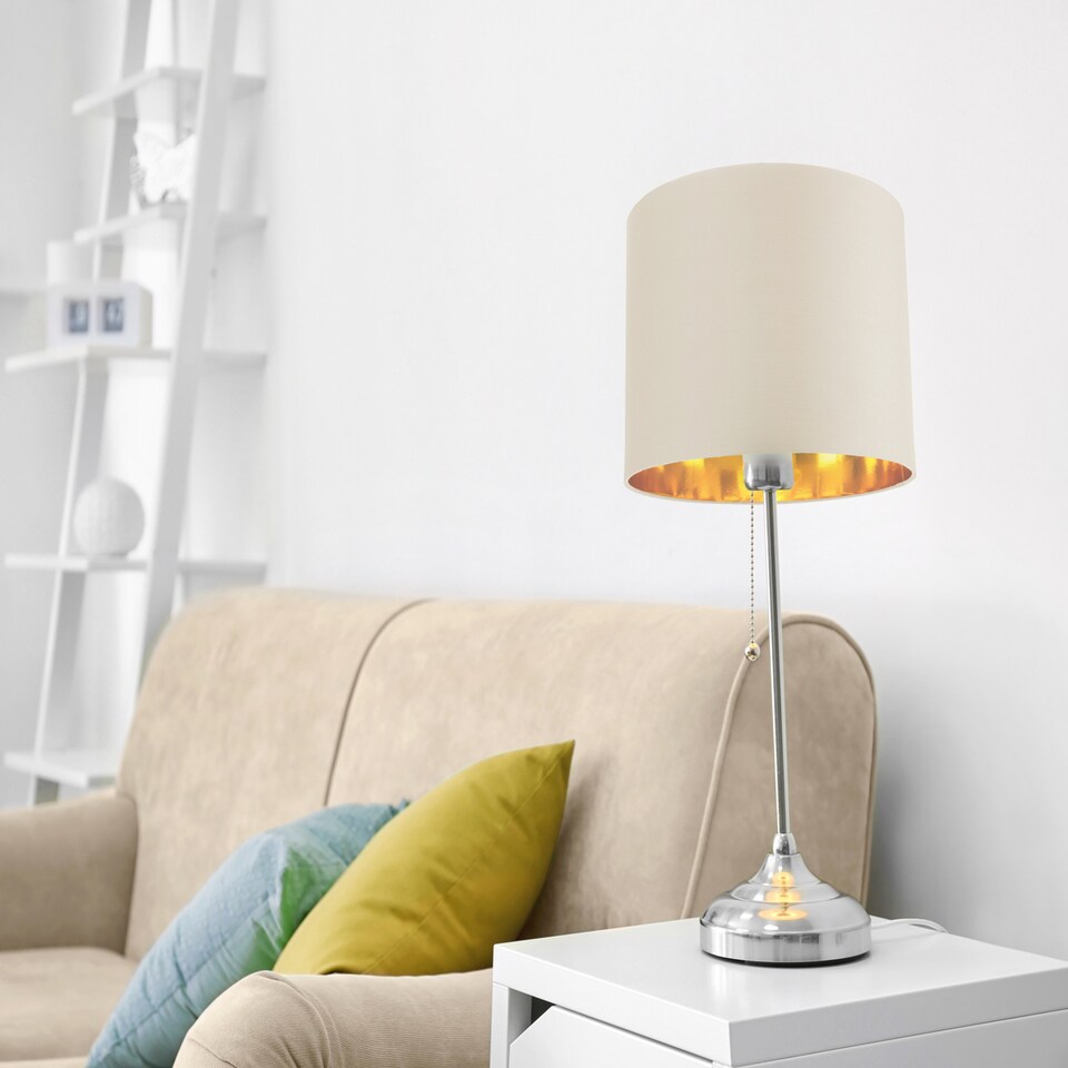 image 1 of Contemporary Cream Cotton 10 Table/Pendant Lamp Shade with Shiny Copper Inner | Cream