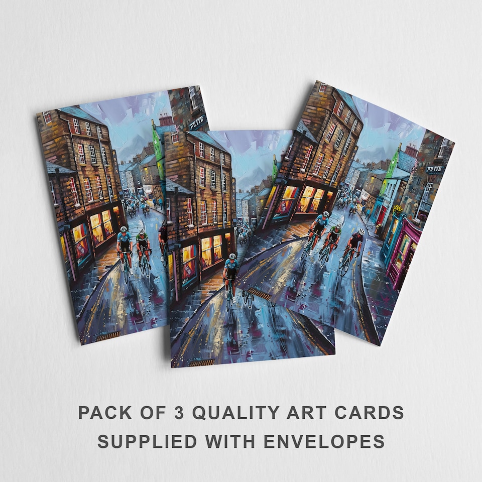 image 1 of Tour de Yorkshire Greeting Card Cyclist Racing Any Occasion 3 Pack Blank Inside