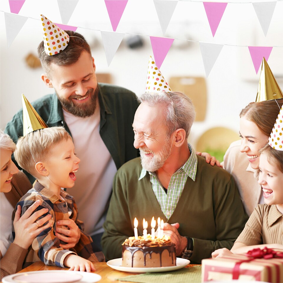 image 1 of White Light Pink Alternate Party Bunting 10m with 20 Pennants
