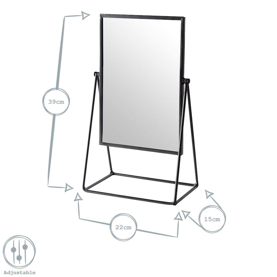 image 1 of Harbour Housewares 22 x 39cm Rectangle Makeup Mirror - Black - Dressing Table Mirror Bathroom Mirror Vanity Mirror Tabletop Mirror | Black | Black | 39 x 22 x 15 CM | 1