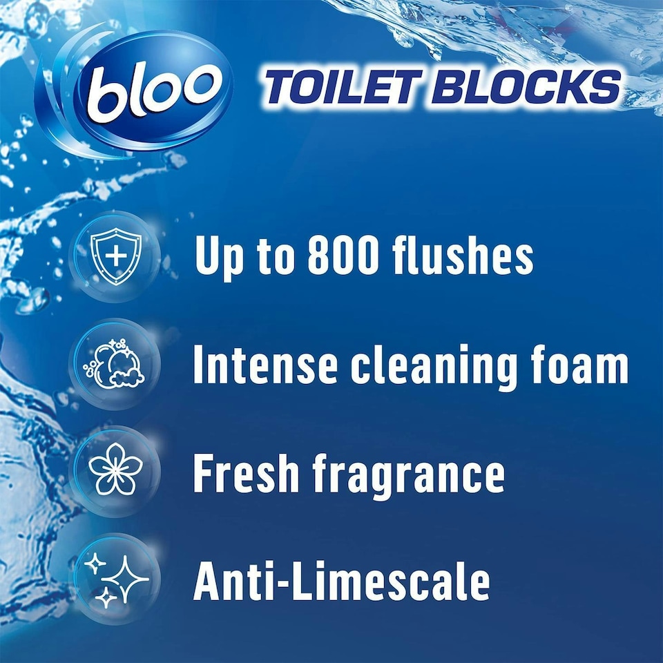 image 1 of Bloo Toilet Rim Blocks Original Blue Clean+Fresh with Fresh Fragrance 4x50g 14pk
