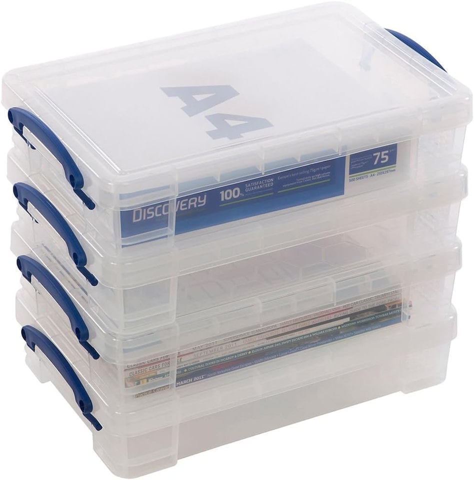 image 1 of 4 x Really Useful 4 Litre Storage Boxes Clear Plastic With Lid - Transparent Clear