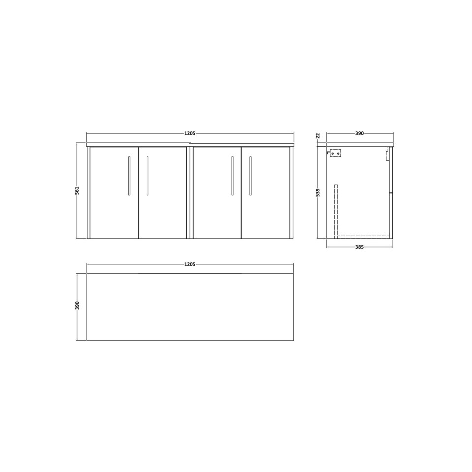 image 1 of Balterley Winshill Contemporary 2 Door Wall Hung Vanity Unit with Laminate Worktop, 1205mm