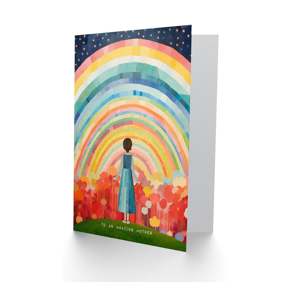 image 1 of Mothers Day Card Rainbow Magic Woman Stars Flowers Mum Card