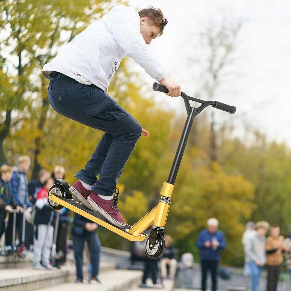 image 1 of HOMCOM Stunt Scooter Entry Level Tricks Scooter for 14+ Beginners, Gold