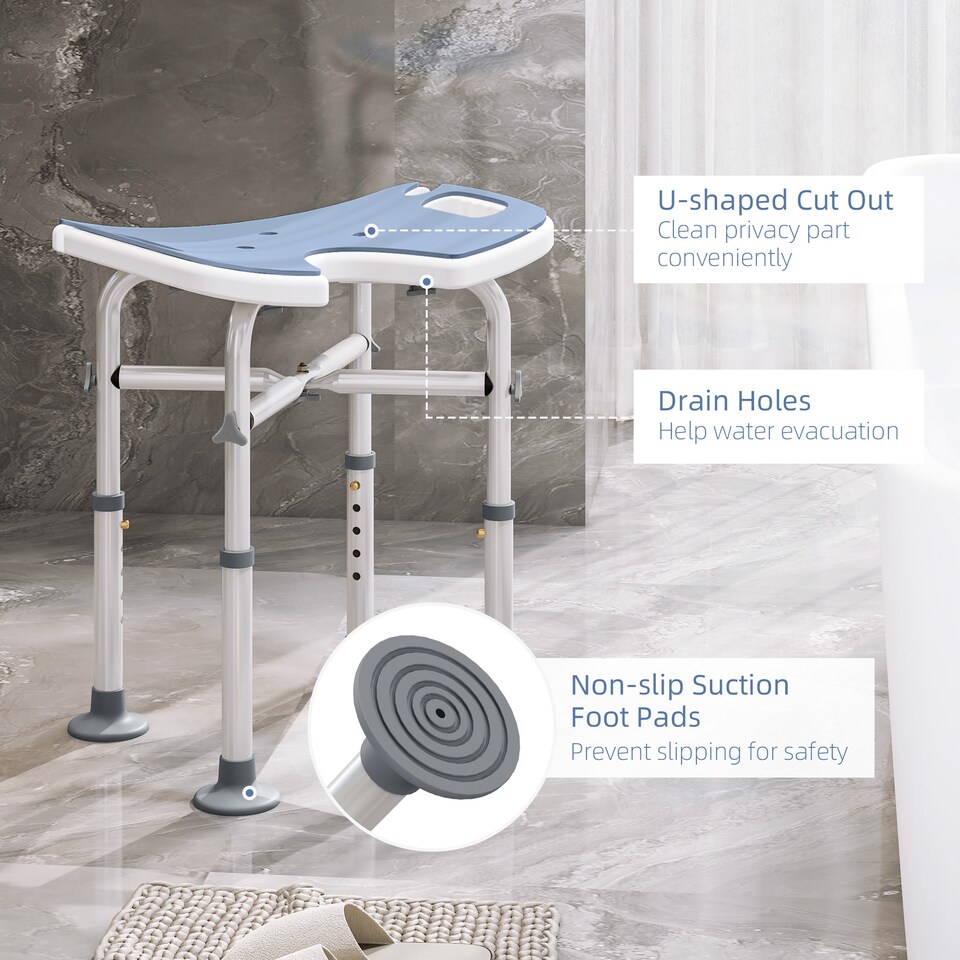 image 1 of HOMCOM Aluminium Shower Stool for Disabled Elderly Non-Slip Bath Stool Light Blue