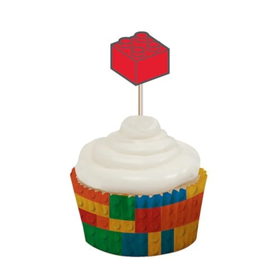 image 1 of Building Blocks Cupcake Food Pick Toppers - Pack of 10