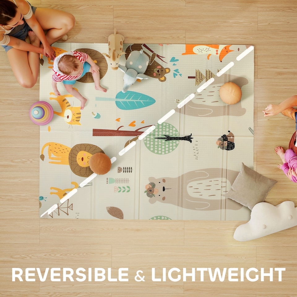 image 1 of AIYAPLAY Baby Play Mat, Double Sided Crawling Mat, Animal Theme