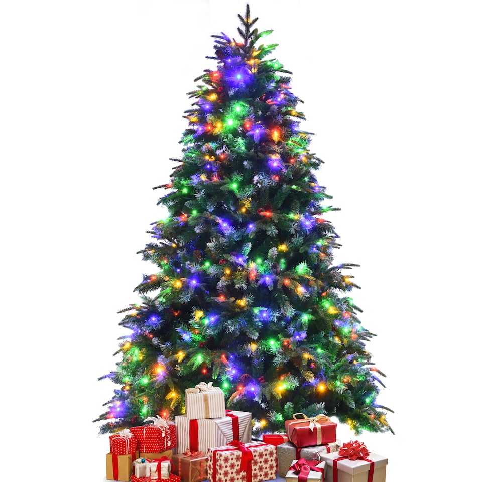 image 1 of COSTWAY 7FT Pre-lit Artificial Christmas Tree w/ 450 LED Lights Green