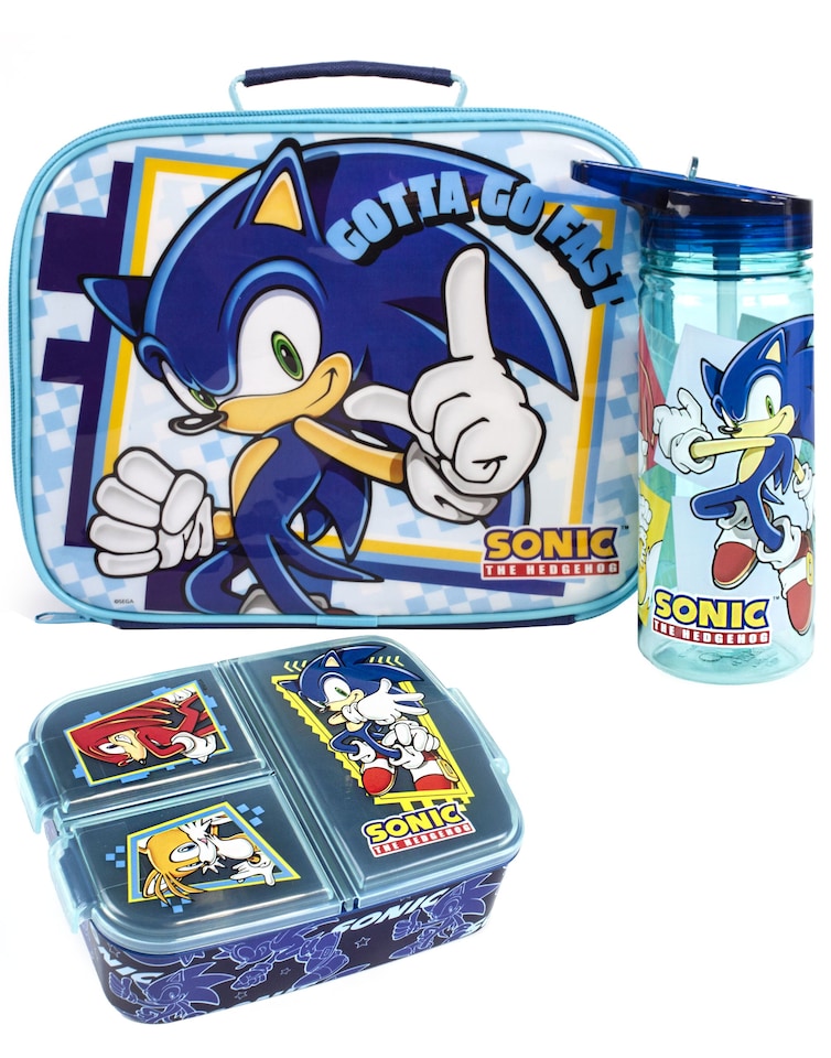 image 1 of Sonic The Hedgehog Lunch Box Set for Kids | Children School Food Bag BPA Free Water Bottle 580ML & Snack Pot | Knuckles Tails Amy Rose Characters