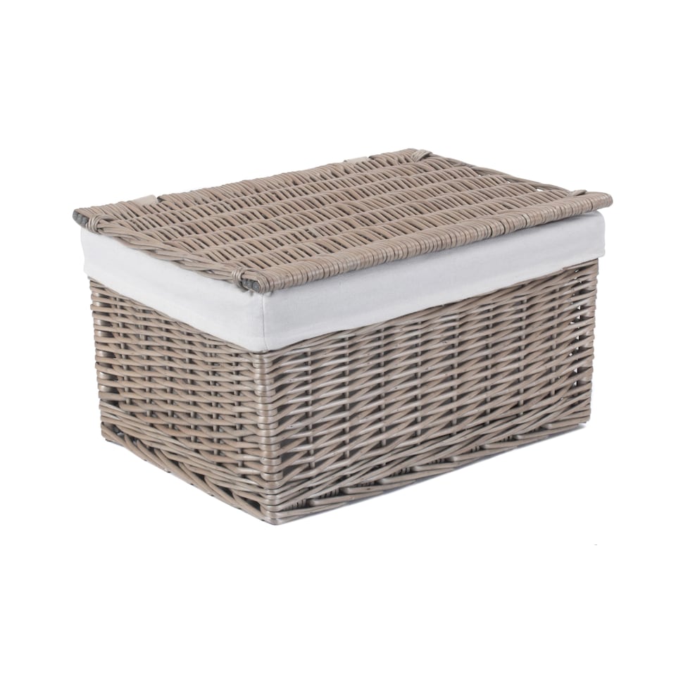 image 1 of Medium Antique Wash Cotton Lined Wicker Storage Basket | Brown | Brown