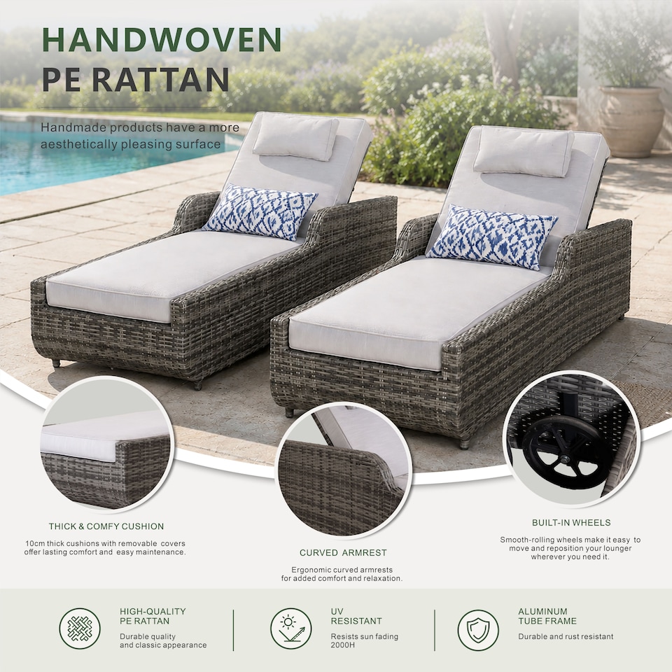 image 1 of Direct Wicker Adjustable Sun Lounge with Side Table – 5‑Position Recliner and Glass‑Top Side Table