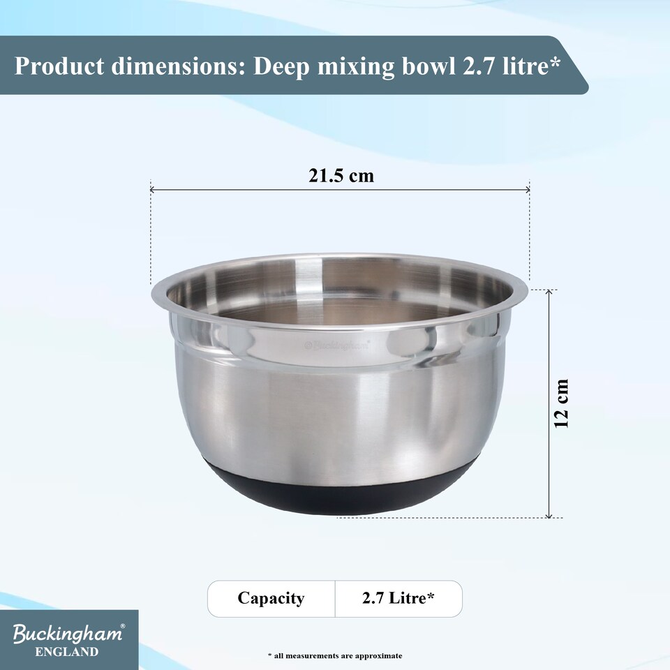 image 1 of Buckingham Deep Salad Mixing Bowl with Black Silicone Base 21.5 cm , 2.7 Litre