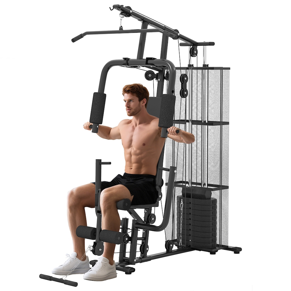 image 1 of HOMCOM Multifunction Home Gym Weight Training Station Machine Black