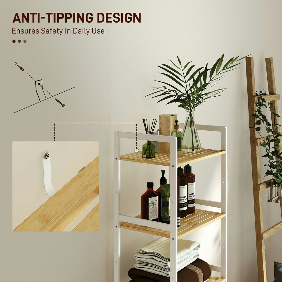 image 1 of HOMCOM 5-Tier Bamboo Bathroom Storage Shelf with Adjustable Rack, Natural