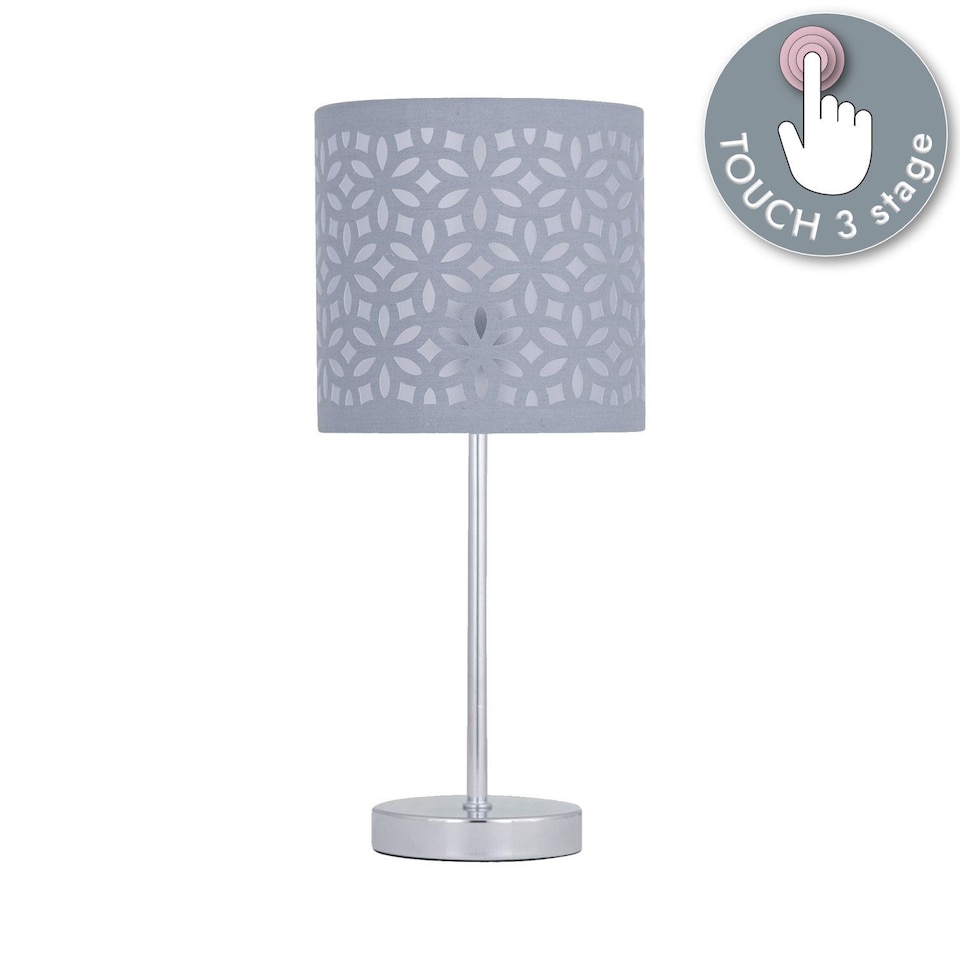 image 1 of Chrome Touch Operated Table Lamp with Grey Cut Out Shade | Chrome | Grey | Medium | 1