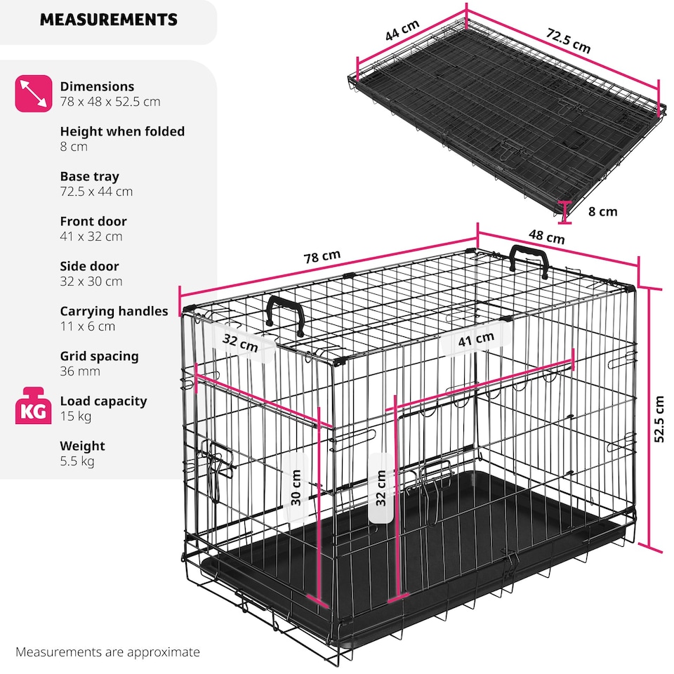 image 1 of Dog Crate Luna - foldable, robust steel mesh, double locked doors - 48x78x52.5cm