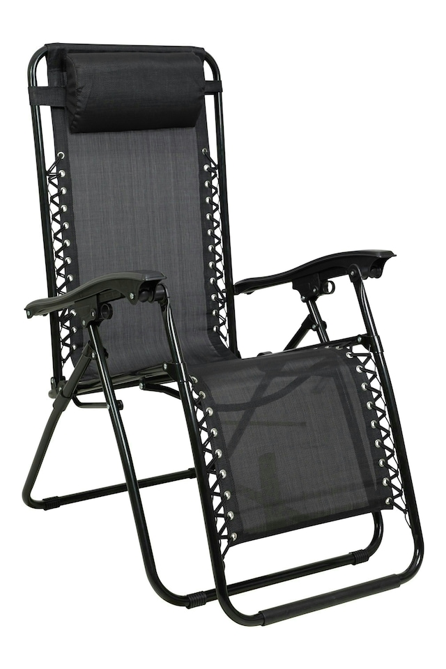 image 1 of Mountain Warehouse Reclining Chair with Padded Head Cushion Outdoor Furniture | Black