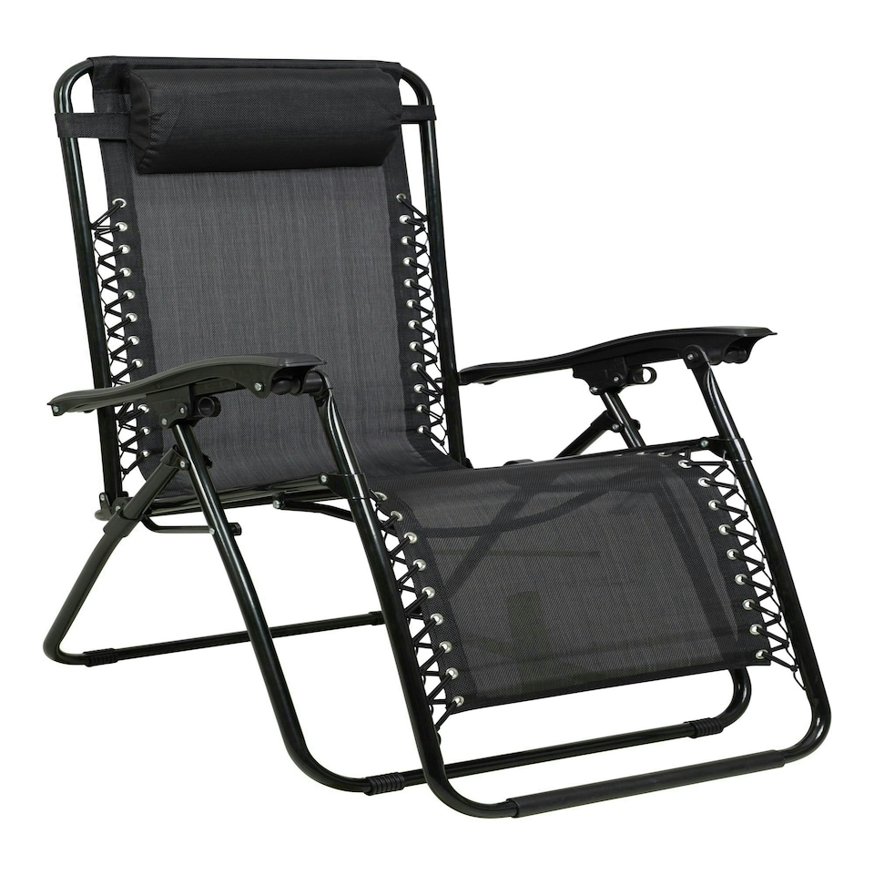 image 1 of Mountain Warehouse Reclining Chair with Padded Head Cushion Outdoor Furniture Black