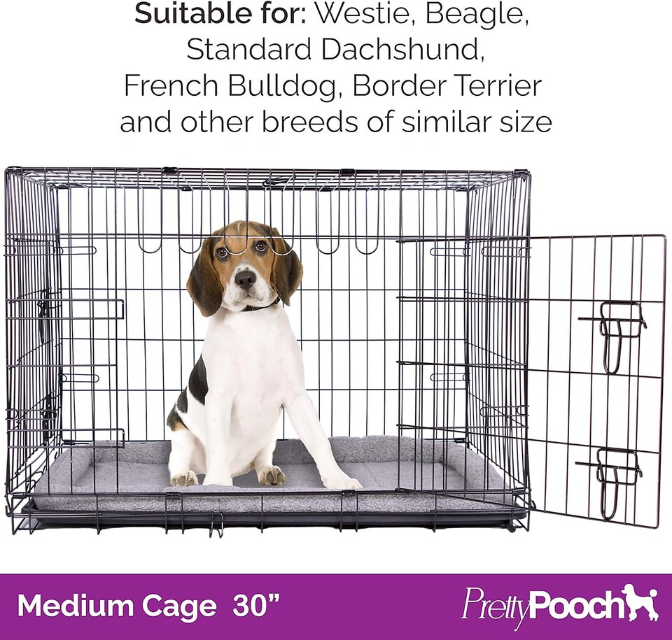 image 1 of Pretty Pooch Dog Crate Medium Cage Puppy Cat Pet Training Tray and Bed With Two Gloves