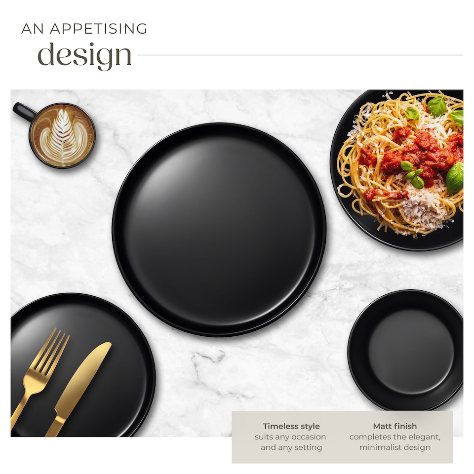 image 1 of Dinnerware Set Una - dinner set, incl. plates, bowls and mugs, for 6 people | Black | black | 1