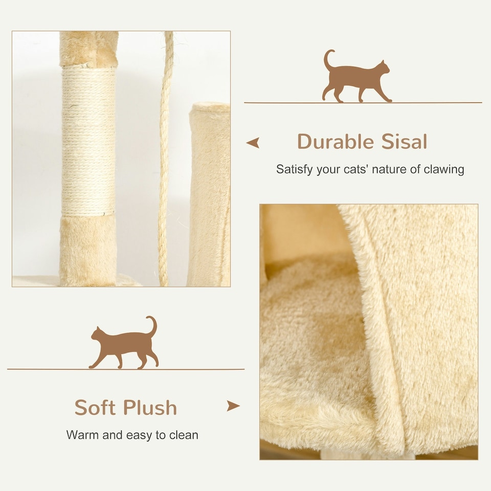 image 1 of PawHut Pet Activity Centre Cat Tree Condo with Scratching Post 4-Tier Beige