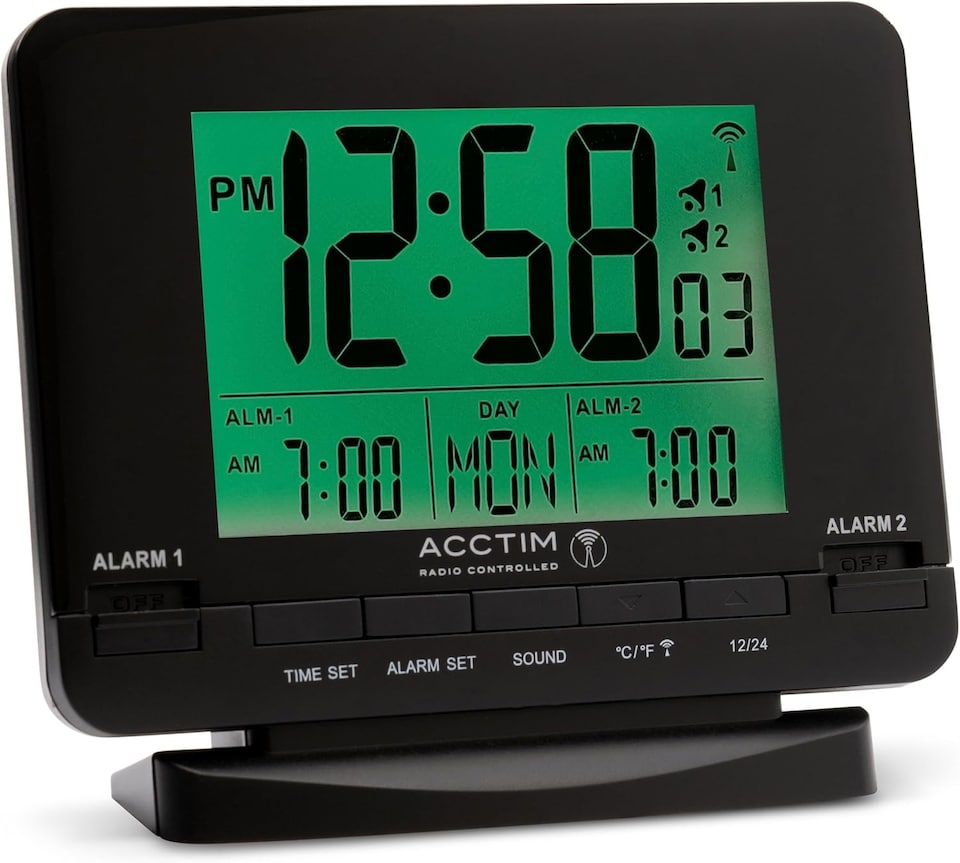 image 1 of Acctim Delaware Digital Alarm Clock Radio Controlled Dual Couples Alarm Date & Temperature Display