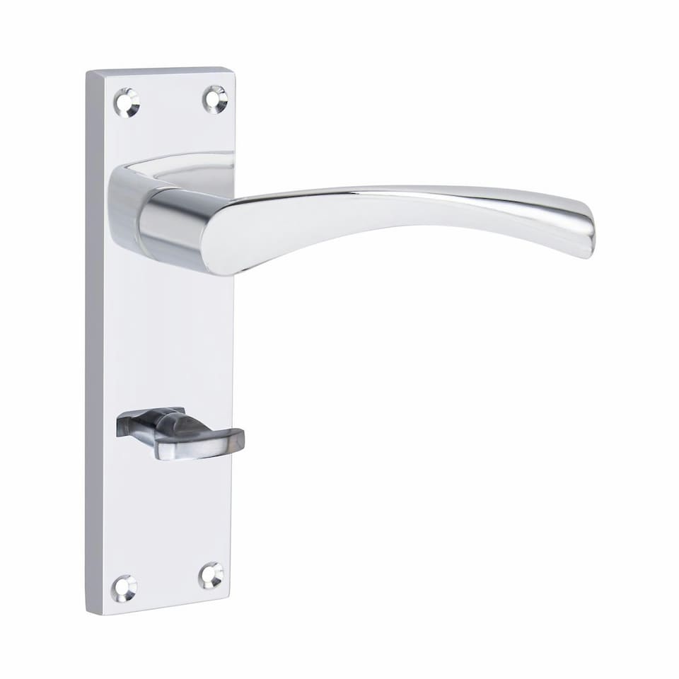 image 1 of Golden Grace Victorian Scroll Astrid Door Handles Bathroom WC Toilet in Silver Polished Chrome with (GG) 64mm Bathroom Mortise Lock - 150mm x 40mm Backplate Chrome