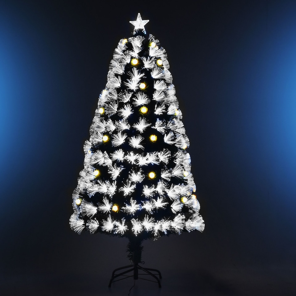 image 1 of HOMCOM 5ft White Light Artificial Christmas Tree w 180 LEDs Star Topper TriBase Full Bodied Seasonal Decoration PreLit Home
