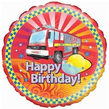 Fire Engine Birthday Round Foil Helium Balloon 46cm / 18 in