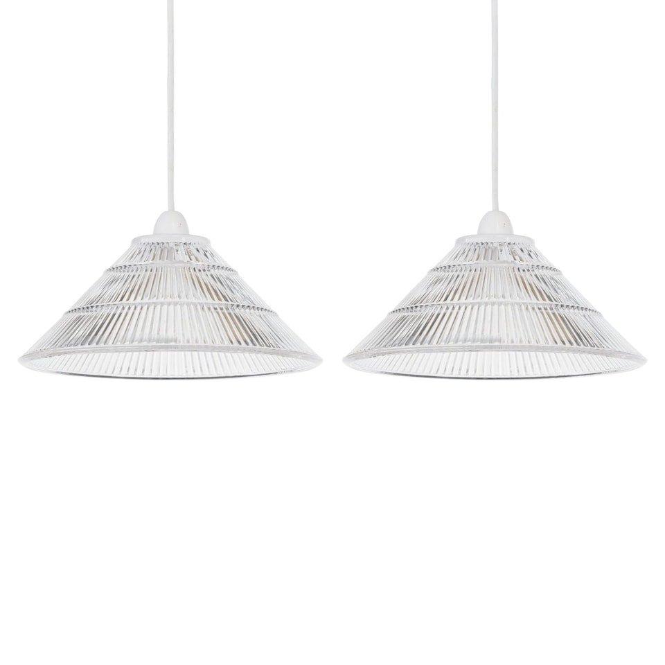 image 1 of Set of 2 Barnes - Clear 25cm Fluted Glass Pendant Shades | Clear | Medium | 2