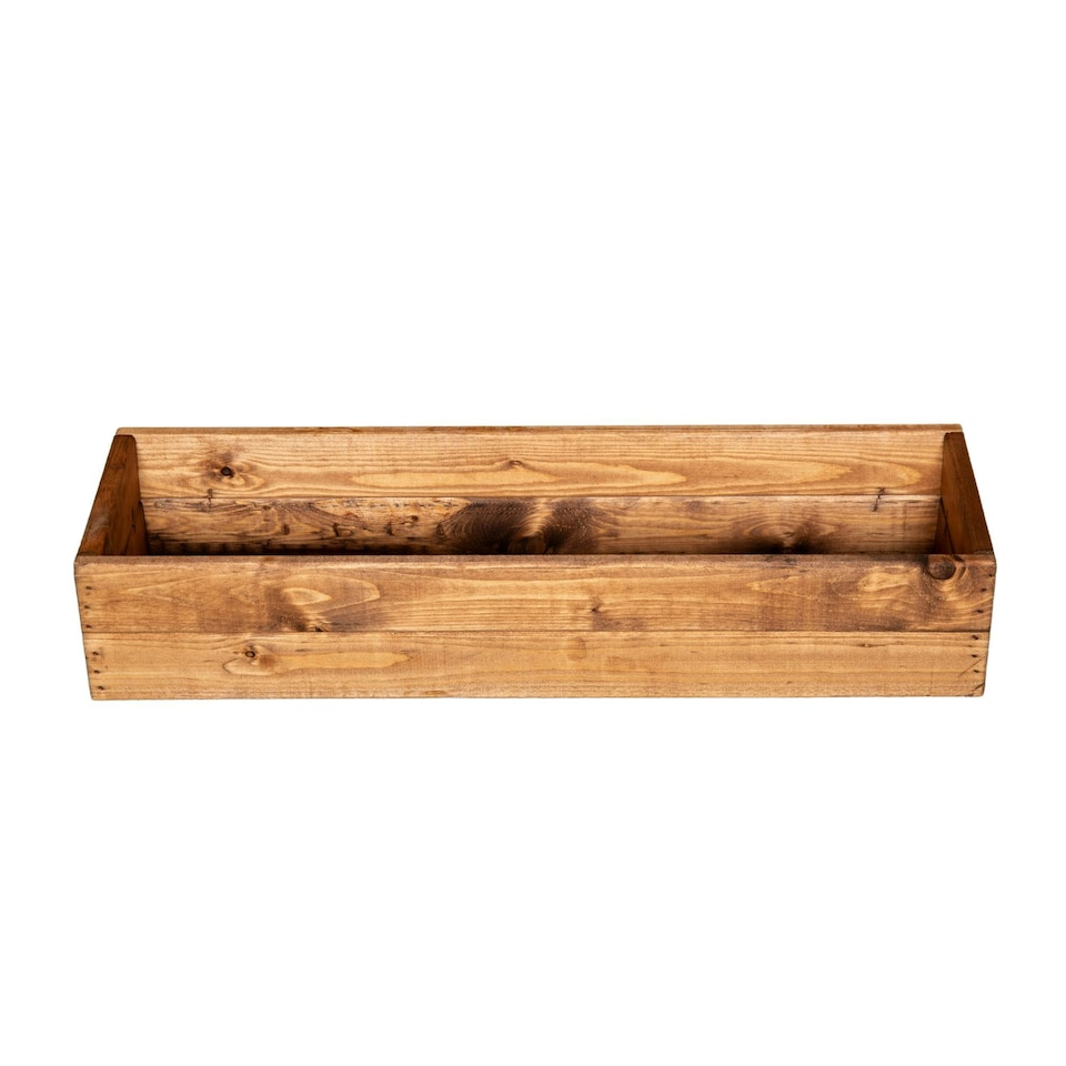 image 1 of Hand Made 76cm x 23cm x 14cm Rustic Wooden Garden Window Trough Flower Planter Brown