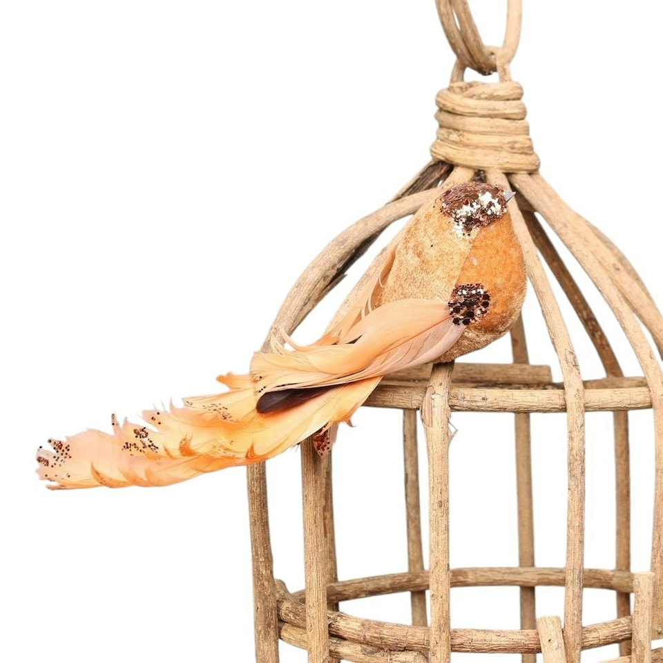 image 1 of Decorative Gold Showfeather Bird With Clip