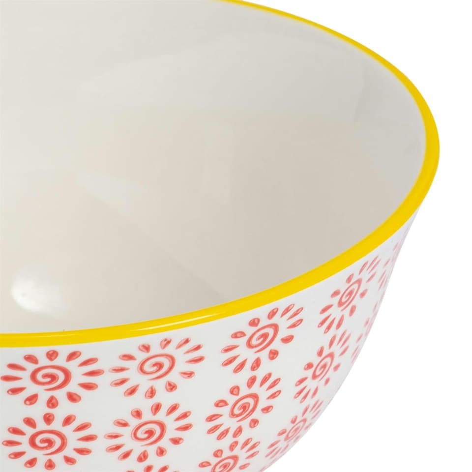 image 1 of Nicola Spring Hand-Printed Cereal Bowls - 16cm - Red - Pack of 6 Multi