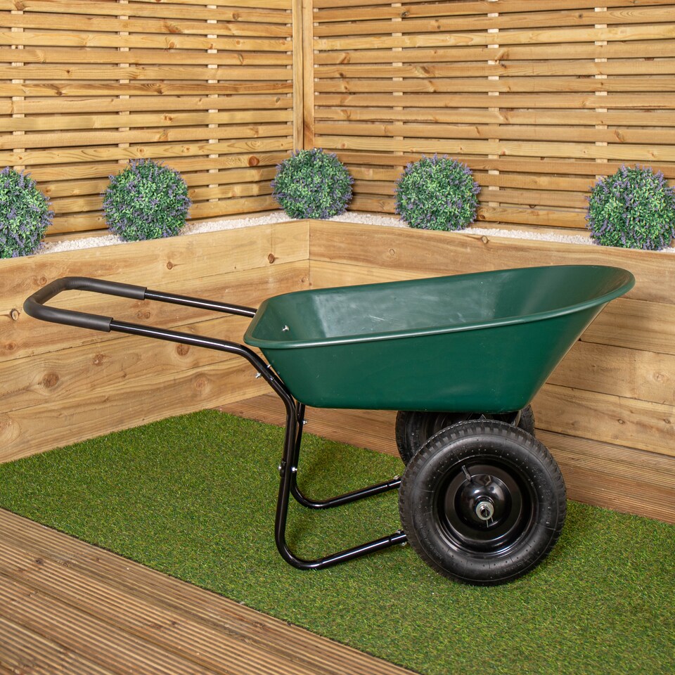 image 1 of Heavy Duty 2 Wheel Outdoor Pneumatic Plastic Garden Wheelbarrow in Green