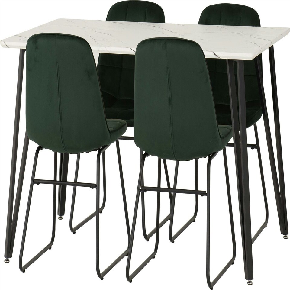 image 1 of Marlow Dining Set with Lukas Chairs White | White Marble/Emerald Green