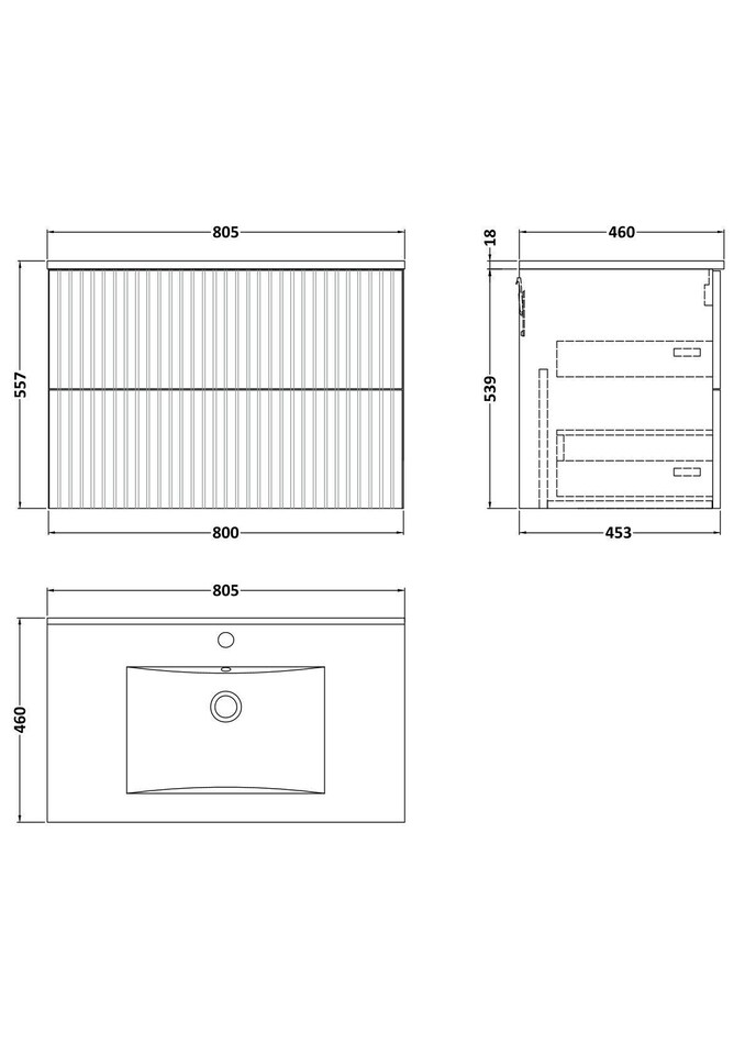 image 1 of Balterley Callingwood Contemporary Wall Hung 2 Drawer Vanity Unit with Minimalist Ceramic Basin , 800mm, Matt White