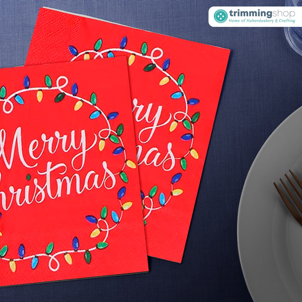 image 1 of 33 x 33cm Red 2 Ply Decorative Christmas Napkins - 20 Pack