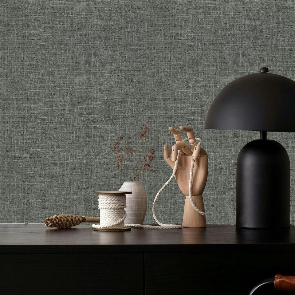 image 1 of Boutique Loom Texture Charcoal Wallpaper | Brown | Brown | 10m Length x 52cm Width