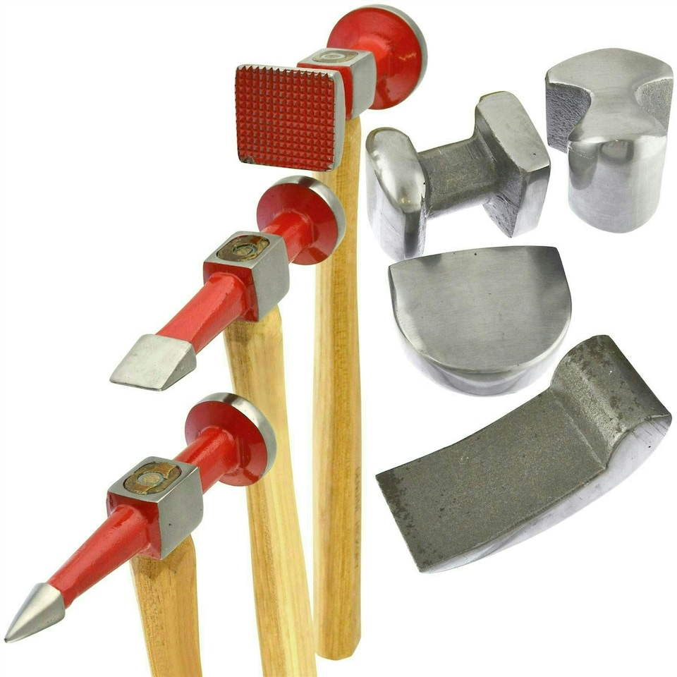 image 1 of Auto body Repair Kit Panel Beating Hickory Hammers Dollies Shrinking 7pc AN021
