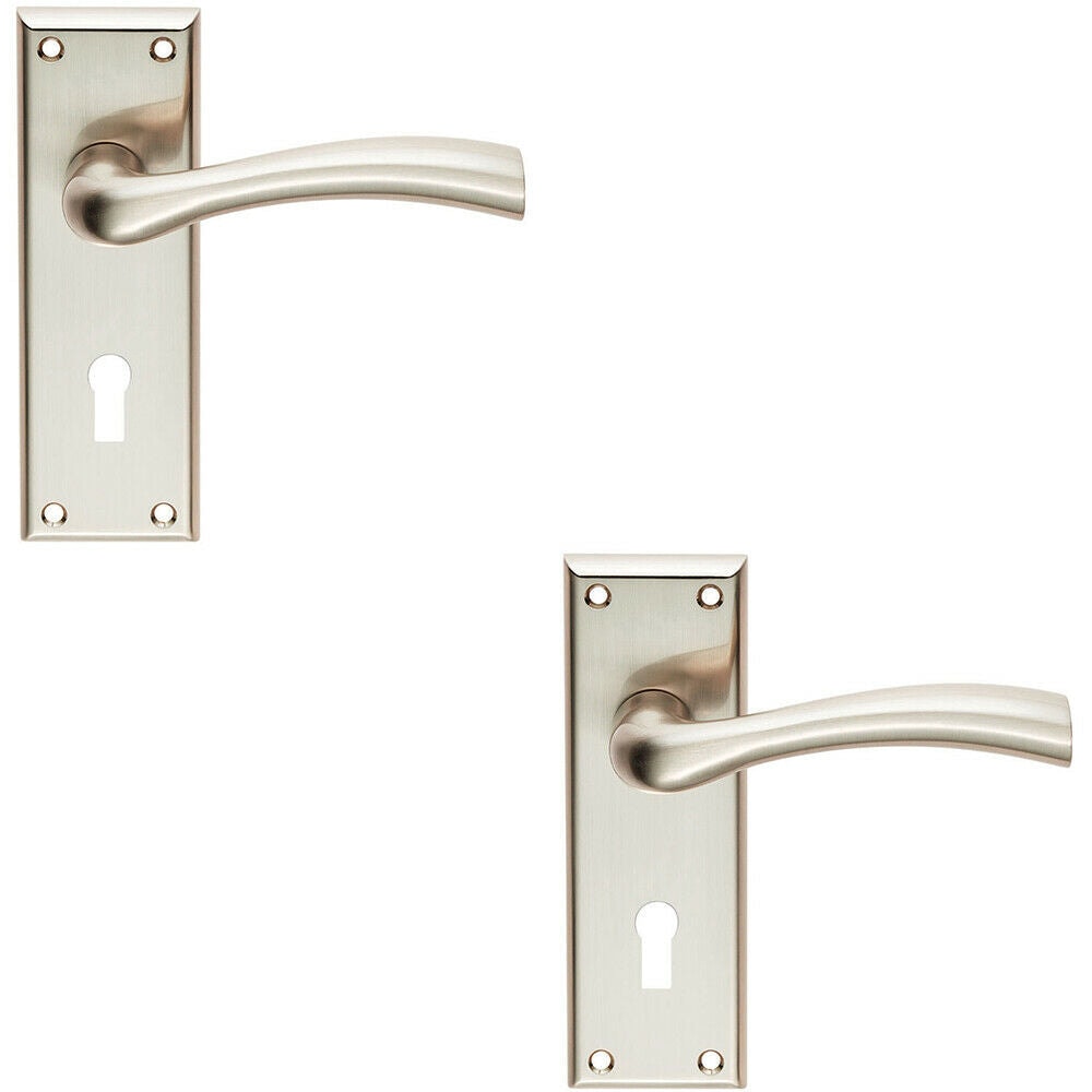Loops 2x Chunky Curved Tapered Handle on Lock Backplate 150 x 50mm Satin Nickel in Metallics