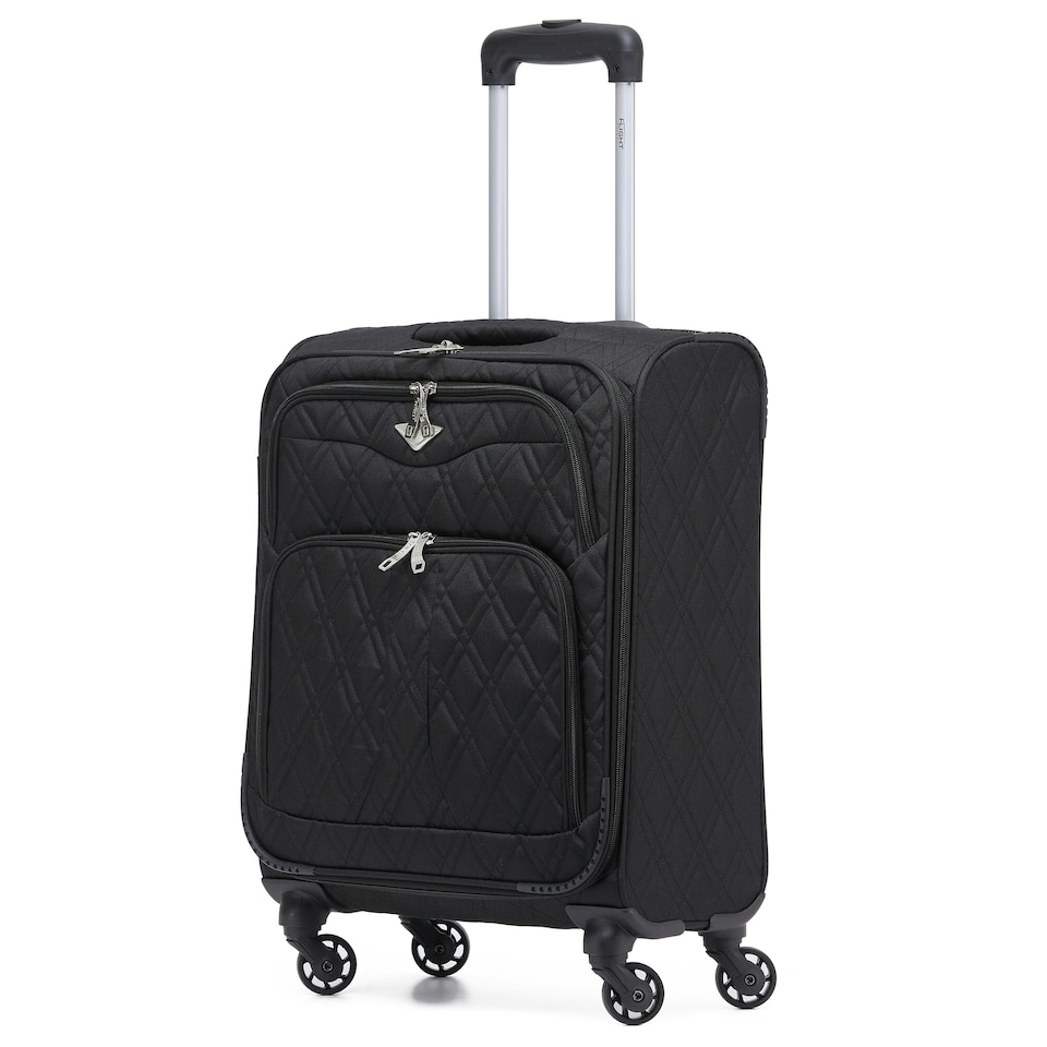 image 1 of Flight Knight Lightweight 4 Wheel 800D Soft Case Quilted Suitcase Cabin Carry On Hand Luggage Ryanair Maximum Priority Carry On Approved Black | Black | Cabin Bag