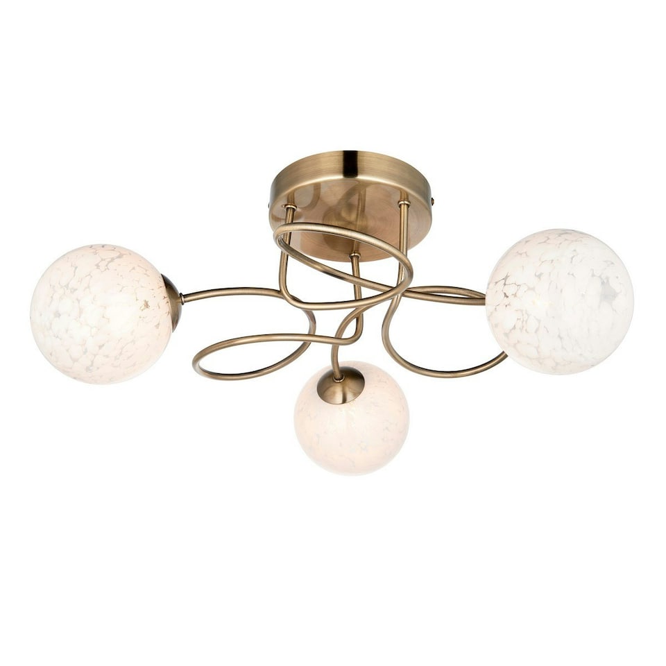 image 1 of Delos 3 Light Multi Arm Glass Semi Flush Ceiling Lamp Antique Brass