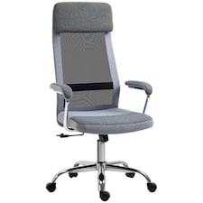 Vinsetto Office Chair, Ergonomic Desk Chair, High Back Computer Chair with Adjustable Height, Swivel Rolling Wheels, Mesh Back and Linen-Feel Fabric Seat for Home and Study, Grey