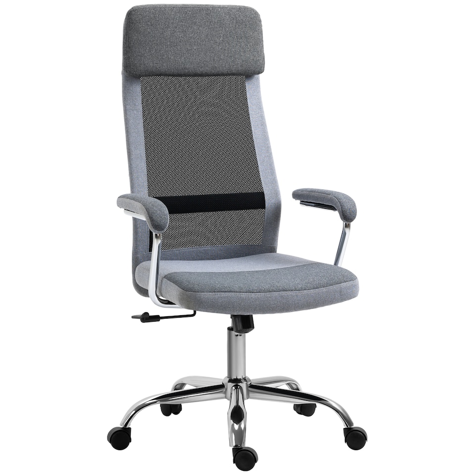 image 1 of Vinsetto Office Chair, Ergonomic Desk Chair, High Back Computer Chair with Adjustable Height, Swivel Rolling Wheels, Mesh Back and Linen-Feel Fabric Seat for Home and Study, Grey