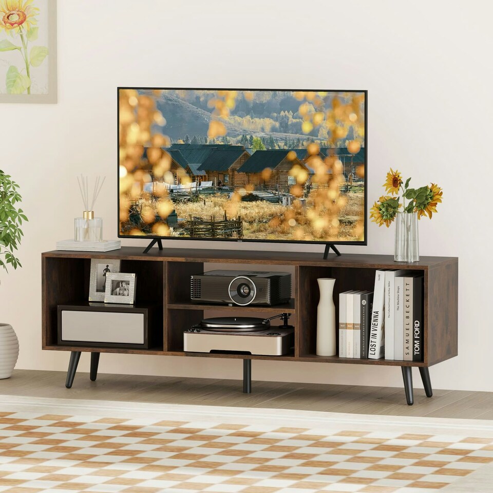 image 1 of COSTWAY 120cm Entertainment Center TV Stand for 55 Inches Brown Brown