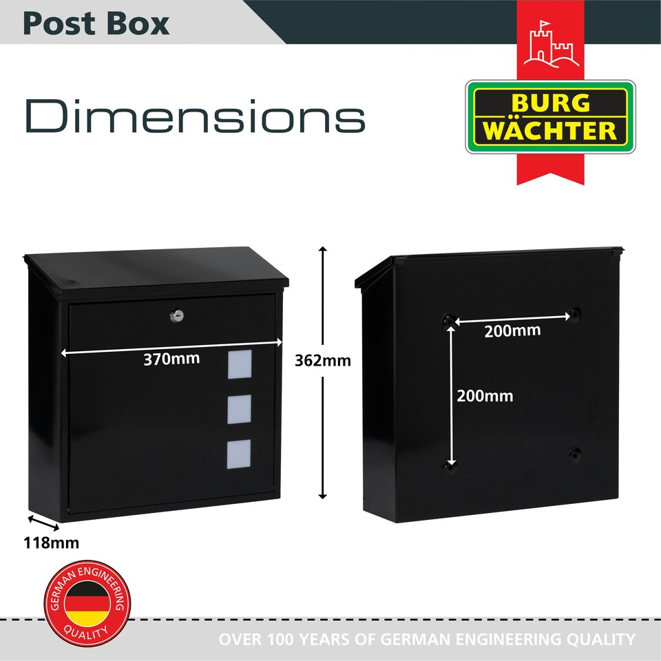 image 1 of Burg-Wachter Aire Wall Mounted Galvanised Steel Lockable Weatherproof Post Box - 37x37x11cm Silver